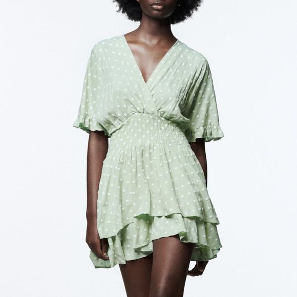 Zara Embroidered Polka Dot Mini Dress XS - Picture 1 of 10